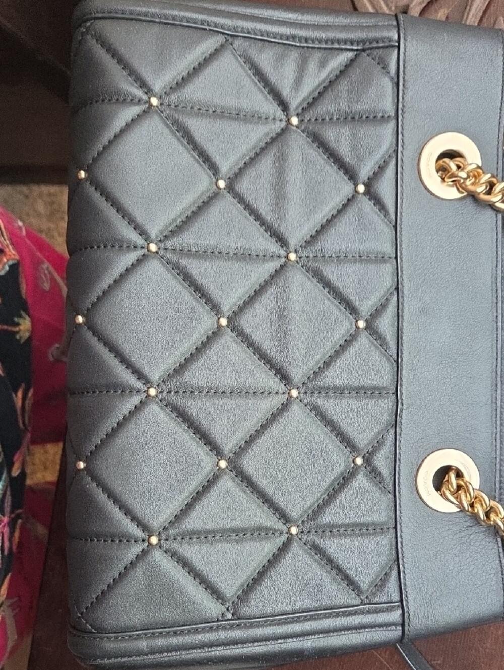 Genuine Coach Black Quilted Leather Shoulder Bag with Gold Chain Straps - Picture 6 of 6